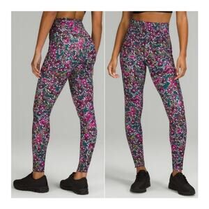 Lululemon Base Pace High Rise Leggings 4 Floral Fleece Lined Full Length W5DYRS